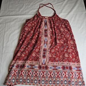 HOLLISTER Women's M RED FLORAL SPAGHETTI CROSS BACK STRAPS LINED DRESS Festival